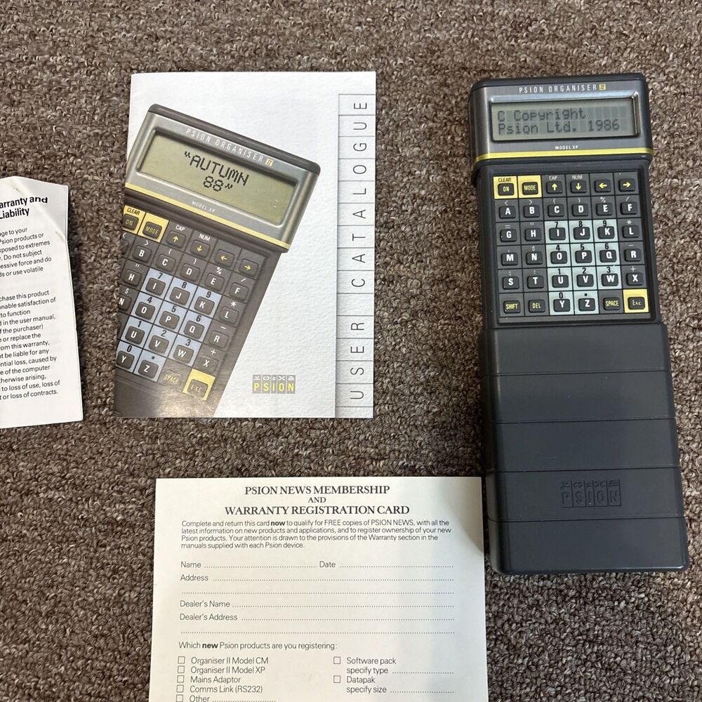 Psion Organiser II Model XP with Documentation and 2x 128 KB Datapaks- Working